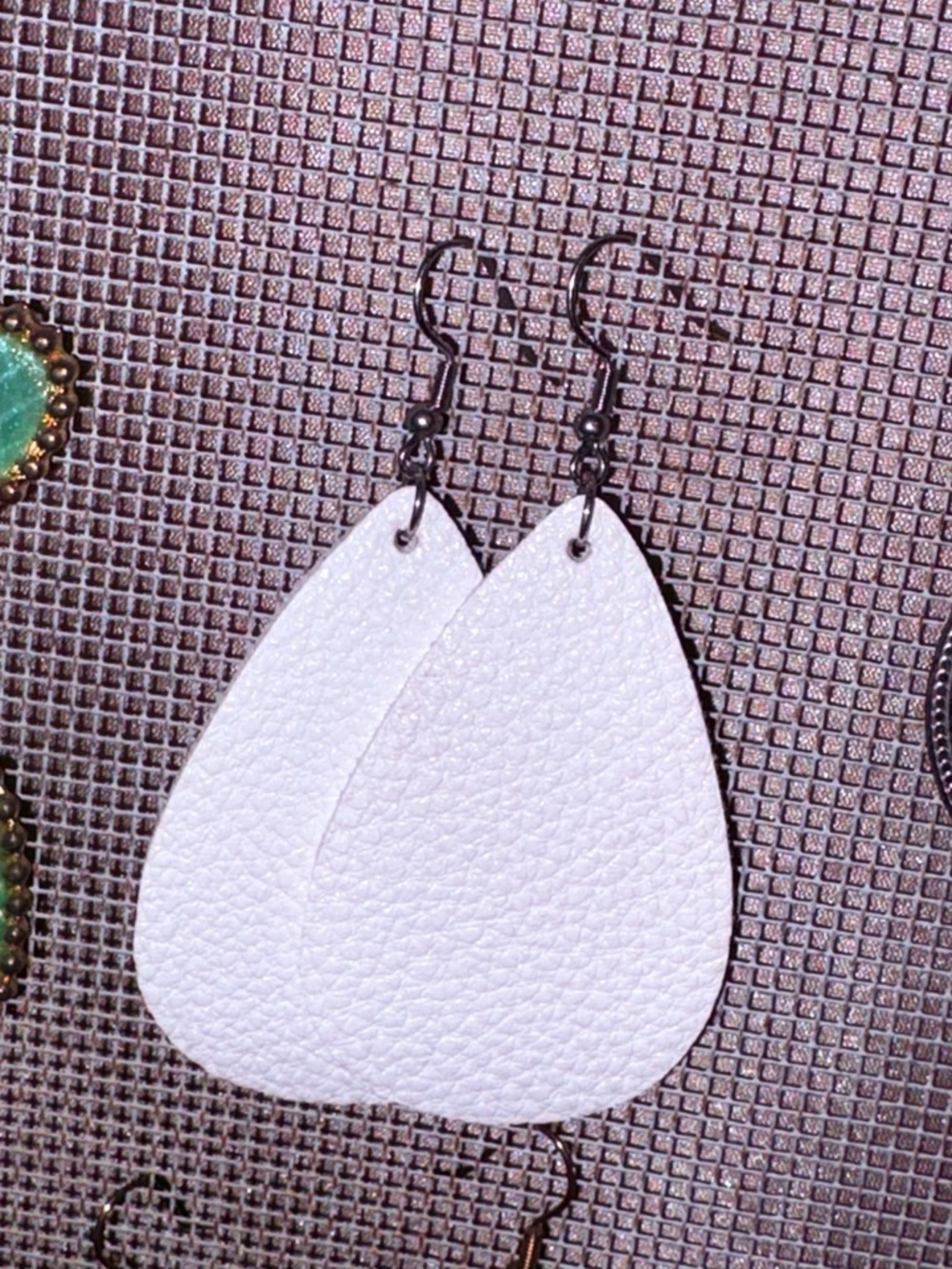 White Teardrop Leatherette Earrings - Unbranded